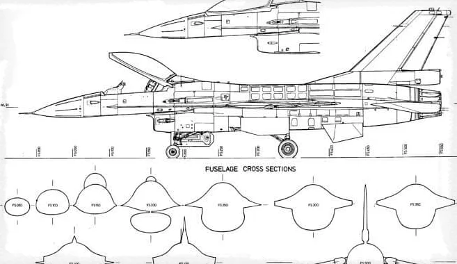 Секции фюзеляжа F-16 в разрезе