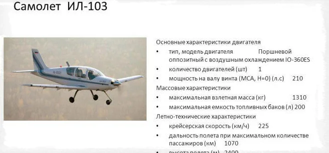 Летно-технические характеристики Ил-103