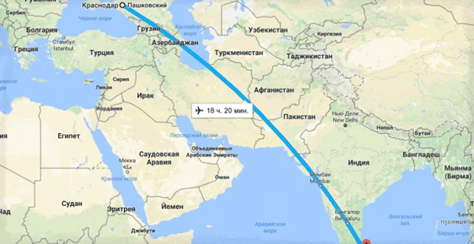сколько лететь до Шри-Ланки из Краснодара