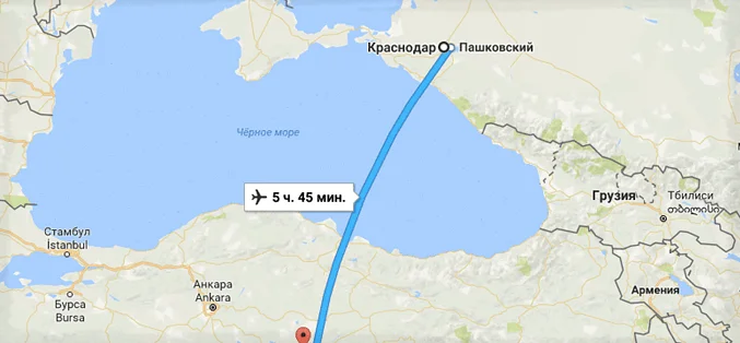 сколько лететь в Турцию из Краснодара